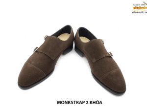 [Outlet size 43] Giày da nam 2 khóa da lộn nâu Monkstrap 003