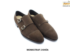 [Outlet size 43] Giày da nam 2 khóa da lộn nâu Monkstrap 002