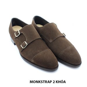 [Outlet size 43] Giày da nam 2 khóa da lộn nâu Monkstrap 002