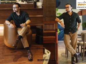 Giày da nam cổ cao buộc dây phong cách mũi tròn BT2154 005