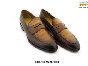 [Outlet size 41] Giày lười nam phối da dập vân Loafer V22LF003M 003