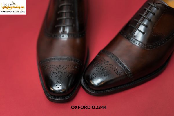 Giày da nam màu nâu patina đẹp Oxford O2344 001