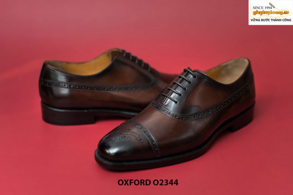 Giày da nam màu nâu patina đẹp Oxford O2344 002