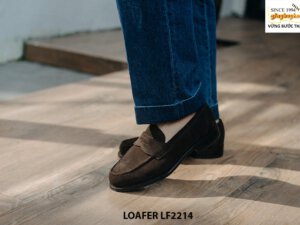 Giày lười nam da lộn màu nâu tối Penny Loafer LF2214 001