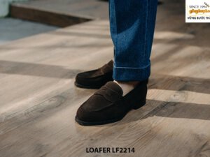 Giày lười nam da lộn màu nâu tối Penny Loafer LF2214 004