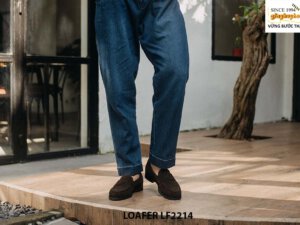 Giày lười nam da lộn màu nâu tối Penny Loafer LF2214 002