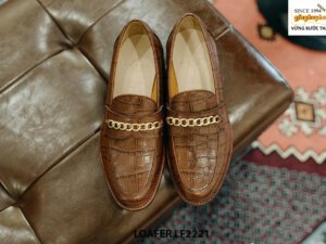 Giày lười nam da bò dập vân cá sấu Penny Loafer LF2221 002
