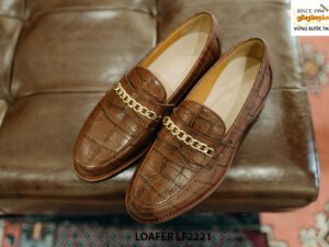 Giày lười nam da bò dập vân cá sấu Penny Loafer LF2221 001