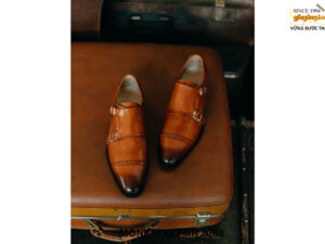 Giày da nam màu patina vàng bò Double Monkstrap MT2088 002