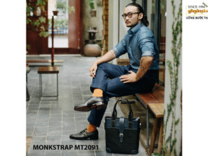 Giày da nam vân saffiano Double Monkstrap MT2091 003