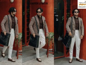 Giày lười nam phối nâu và trắng Penny Loafer LF2219 002