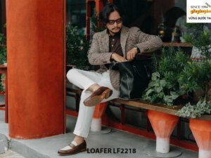 Giày lười nam phối nâu và trắng Penny Loafer LF2219 001