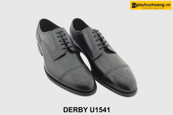 [Outlet size 43] Giày da nam đục lỗ brogues đen Derby U1541 002