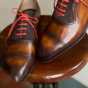 Giày da nam thủ công màu patina vàng Oxford O2350 004
