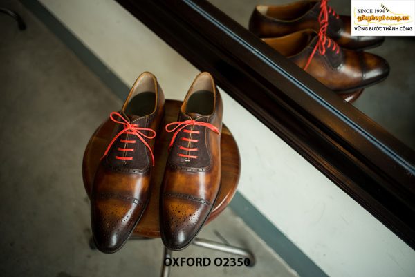 Giày da nam thủ công màu patina vàng Oxford O2350 001