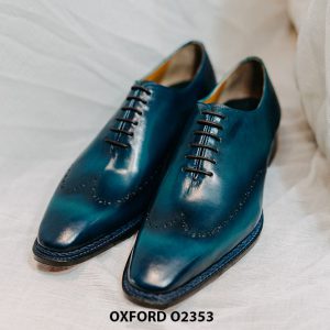 Giày da nam da trơn màu xanh Oxford O2353 002