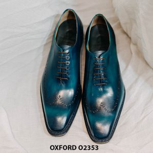 Giày da nam da trơn màu xanh Oxford O2353 001