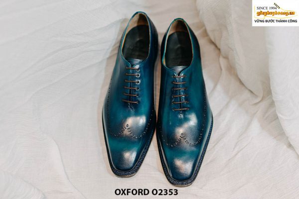 Giày da nam da trơn màu xanh Oxford O2353 001