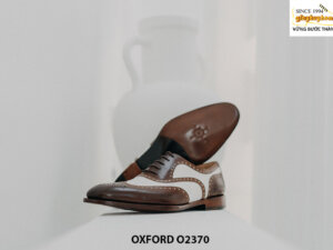 Giày da nam màu nâu phối trắng Wingtips Oxford O2370 005