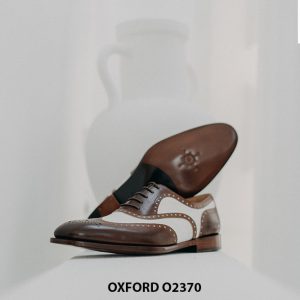 Giày da nam màu nâu phối trắng Wingtips Oxford O2370 005
