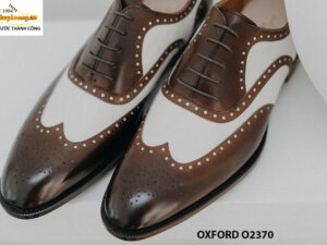 Giày da nam màu nâu phối trắng Wingtips Oxford O2370 004