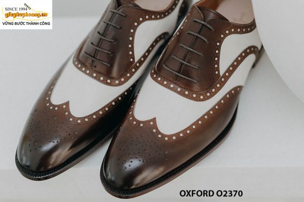 Giày da nam màu nâu phối trắng Wingtips Oxford O2370 004