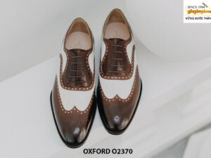 Giày da nam màu nâu phối trắng Wingtips Oxford O2370 001Giày da nam màu nâu phối trắng Wingtips Oxford O2370 001