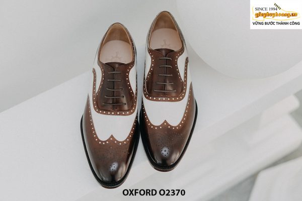Giày da nam màu nâu phối trắng Wingtips Oxford O2370 001Giày da nam màu nâu phối trắng Wingtips Oxford O2370 001