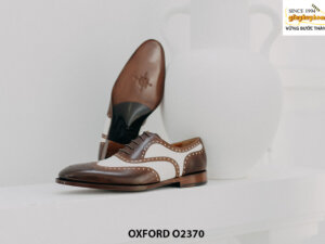 Giày da nam màu nâu phối trắng Wingtips Oxford O2370 003