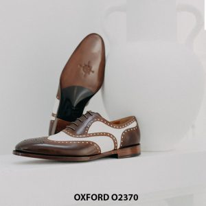 Giày da nam màu nâu phối trắng Wingtips Oxford O2370 003