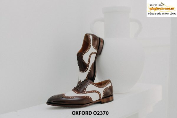 Giày da nam màu nâu phối trắng Wingtips Oxford O2370 002