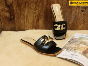 [Size 37] Dép da bò nữ màu đen Female 14KN02 004