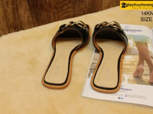 [Size 37] Dép da bò nữ màu đen Female 14KN02 003