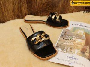 [Size 37] Dép da bò nữ màu đen Female 14KN02 002