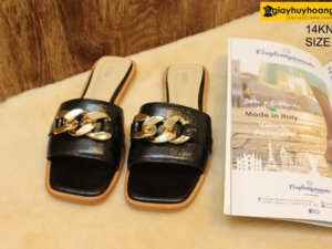 [Size 37] Dép da bò nữ màu đen Female 14KN02 001