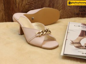[Size 36] Dép da bò nữ cao gót 8.5cm hồng nhạt Female 28T50M 004
