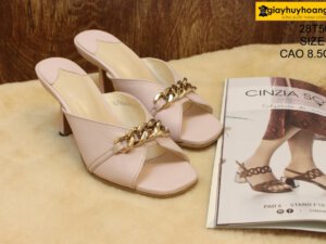 [Size 36] Dép da bò nữ cao gót 8.5cm hồng nhạt Female 28T50M 001