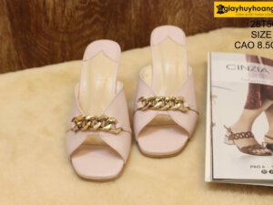 [Size 36] Dép da bò nữ cao gót 8.5cm hồng nhạt Female 28T50M 002