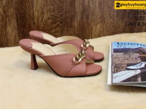 [Size 36] Dép da bò nữ cao gót 8.5cm hồng đậm Female 28T50M 001