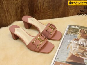 [Size 37] Giày da bò nữ cao gót 6cm hồng Female 32C2 001