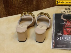 [Size 37] Dép da bò nữ cao gót 6.5cm hồng Female 33C2 004