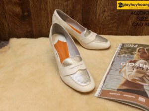 [Size 37] Giày da bò nữ cao gót 8cm trắng Female 400OK703 003
