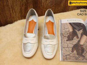 [Size 37] Giày da bò nữ cao gót 8cm trắng Female 400OK703 001