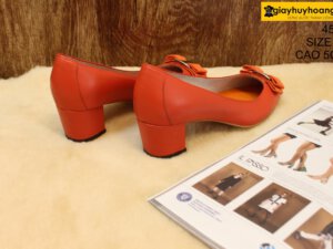 [Size 35] Giày da bò nữ cao gót 5cm cam Female 4502 004