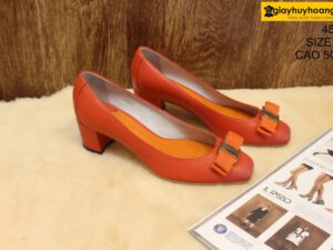 [Size 35] Giày da bò nữ cao gót 5cm cam Female 4502 002