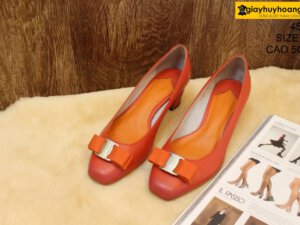 [Size 35] Giày da bò nữ cao gót 5cm cam Female 4502 001