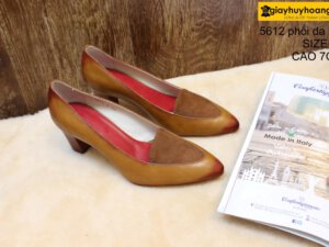 [Size 39] Giày da nữ phối da lộn cao gót 7cm bò Female 5612 001