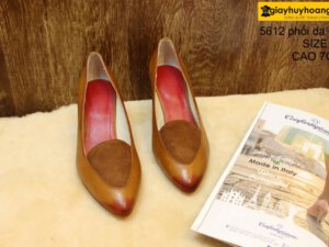 [Size 39] Giày da nữ phối da lộn cao gót 7cm bò Female 5612 002
