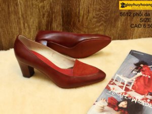 [Size 35] Giày da nữ phối da lộn cao gót 6.5cm đỏ Female 5612 003