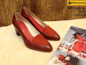 [Size 35] Giày da nữ phối da lộn cao gót 6.5cm đỏ Female 5612 001